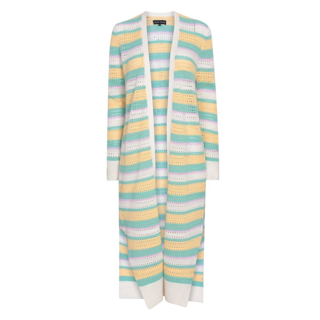 Cream, Green, Yellow & Pink Long Crochet Cardigan