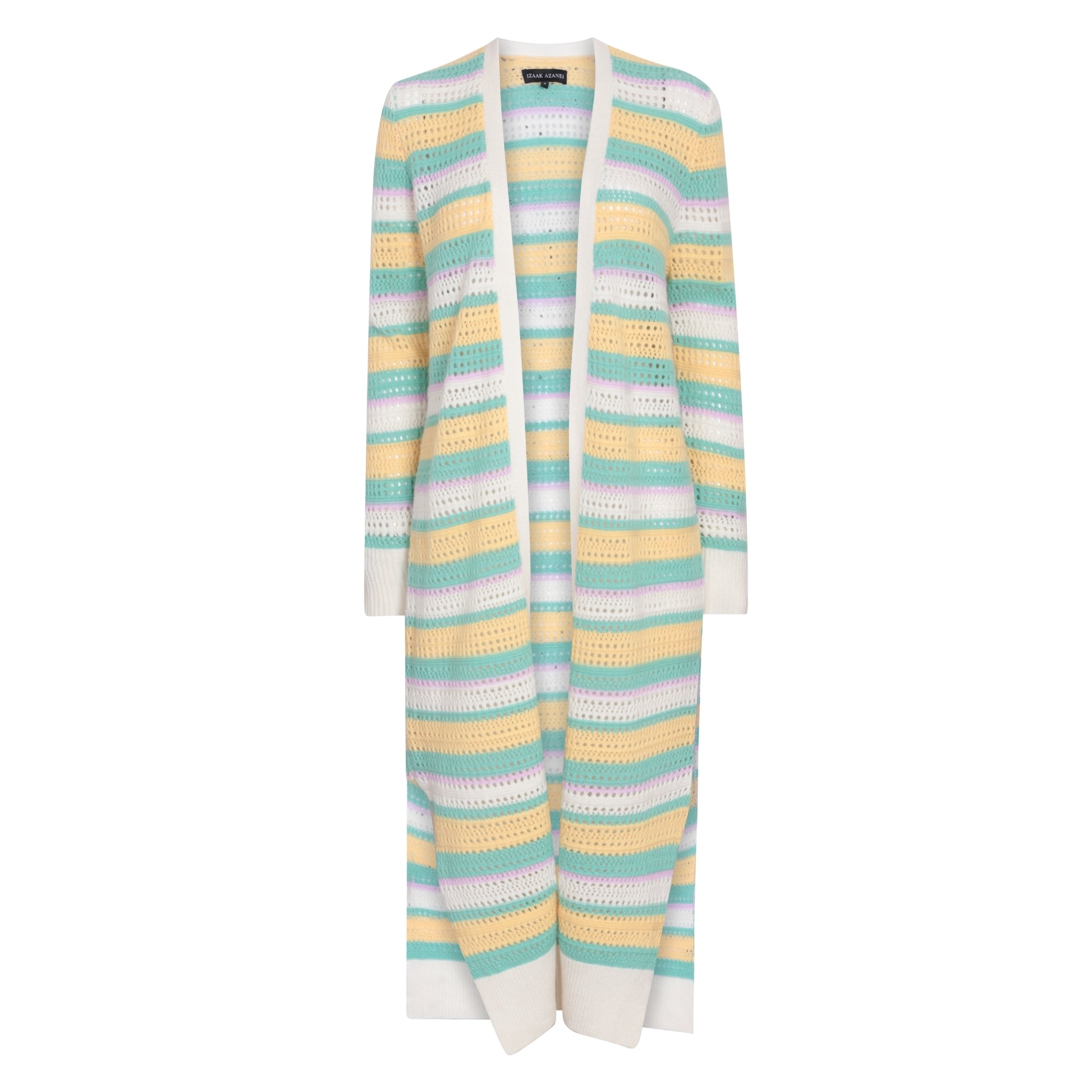 Cream, Green, Yellow & Pink Long Crochet Cardigan