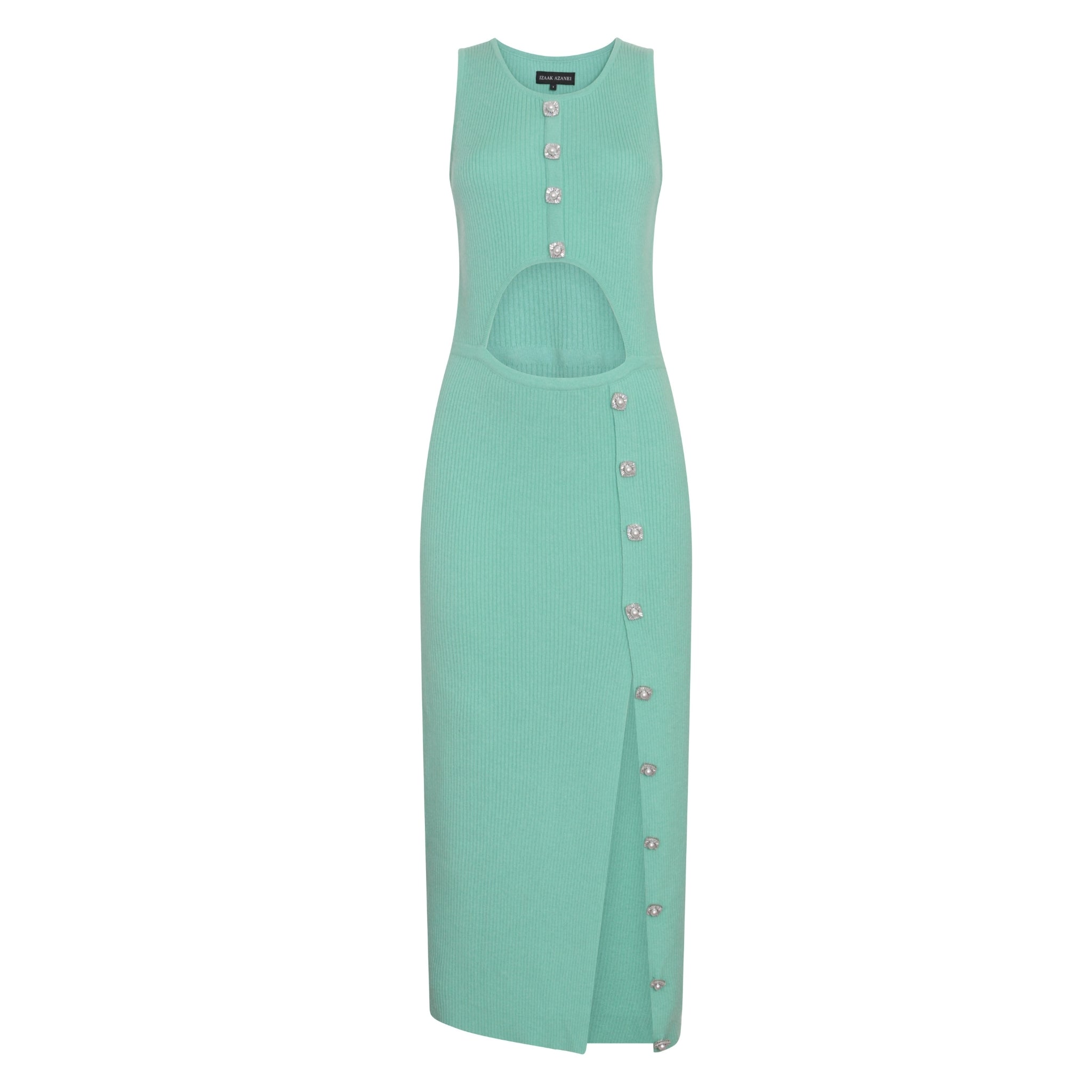 Green Ribbed Cutout Knit Dress
