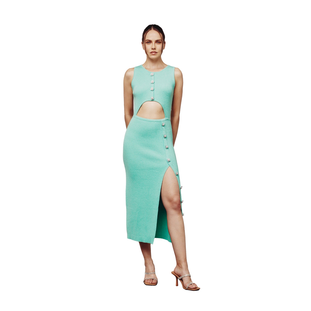 Green Ribbed Cutout Knit Dress