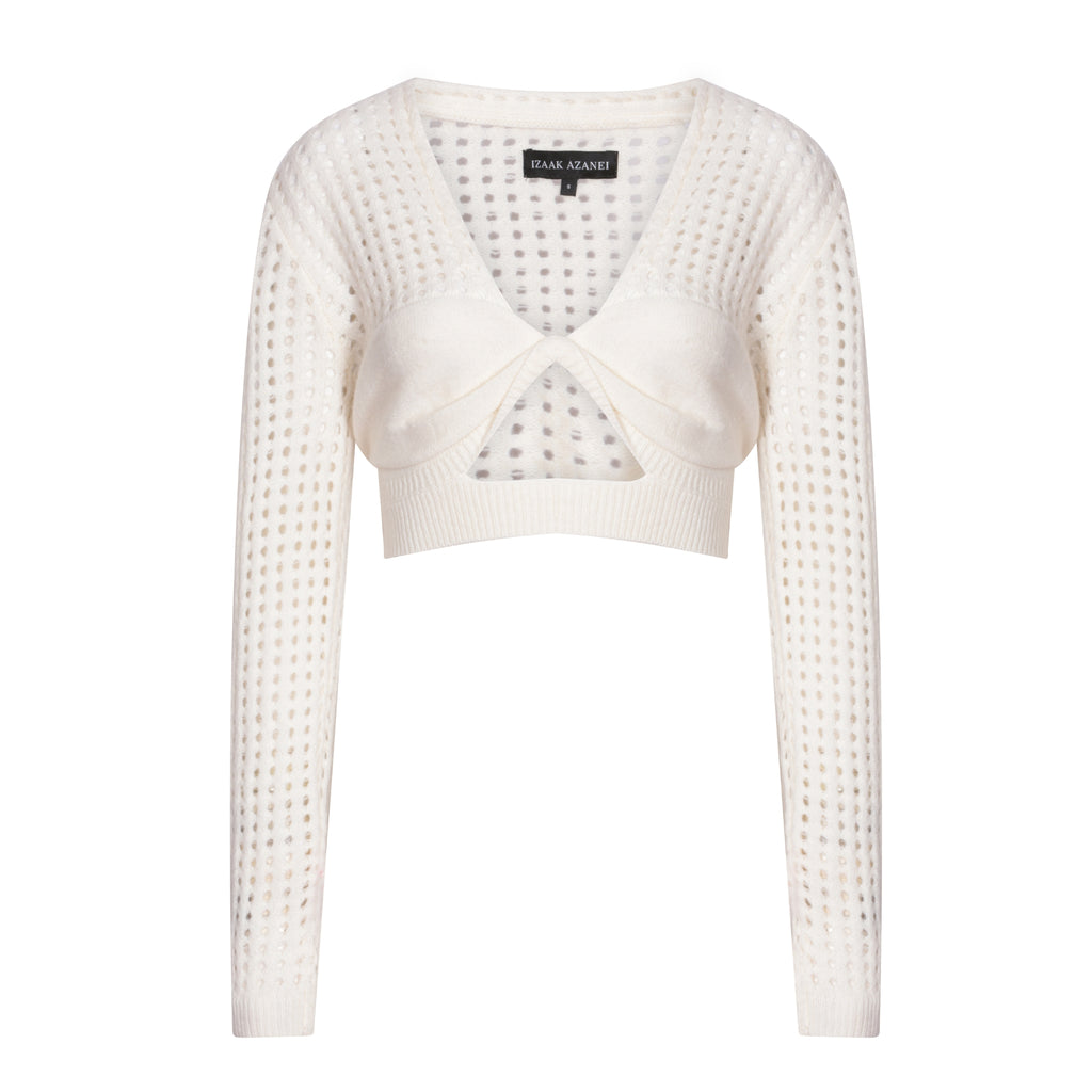 Cream Long Sleeve Crochet Crop Top