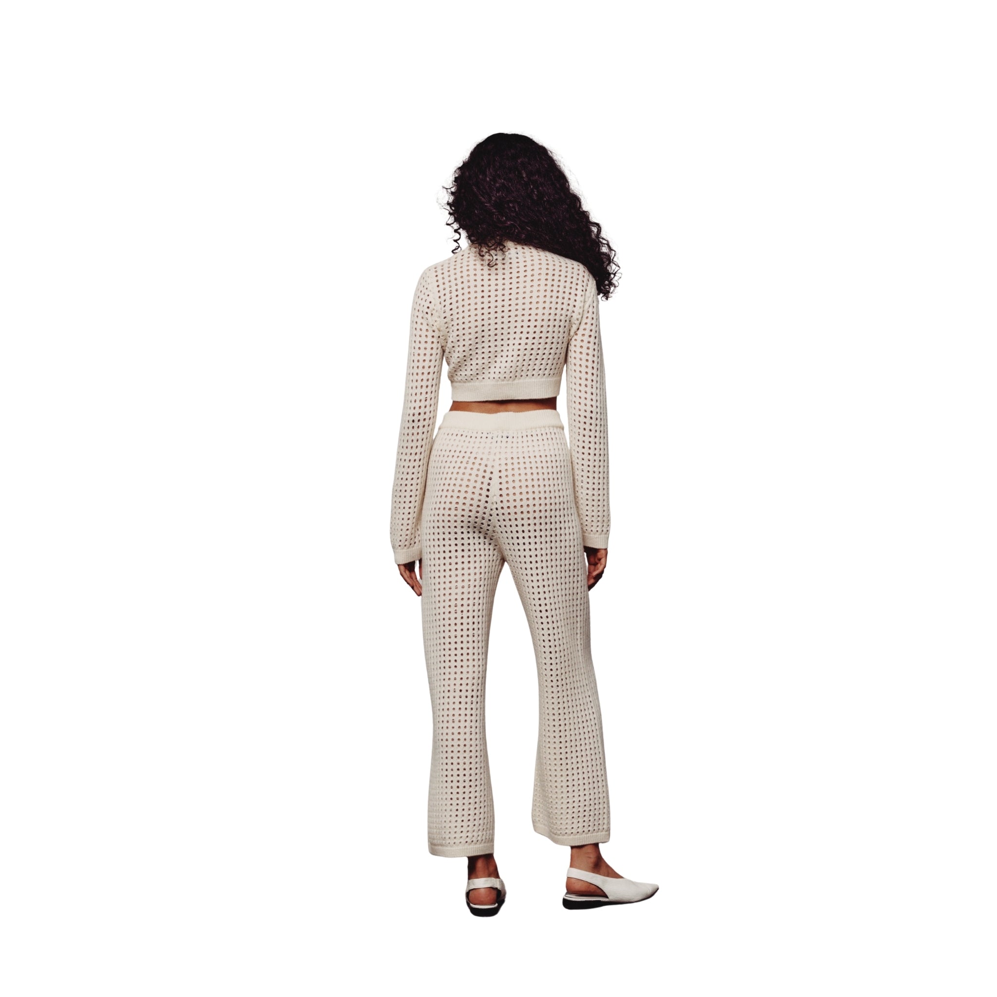 Cream Long Sleeve Crochet Crop Top