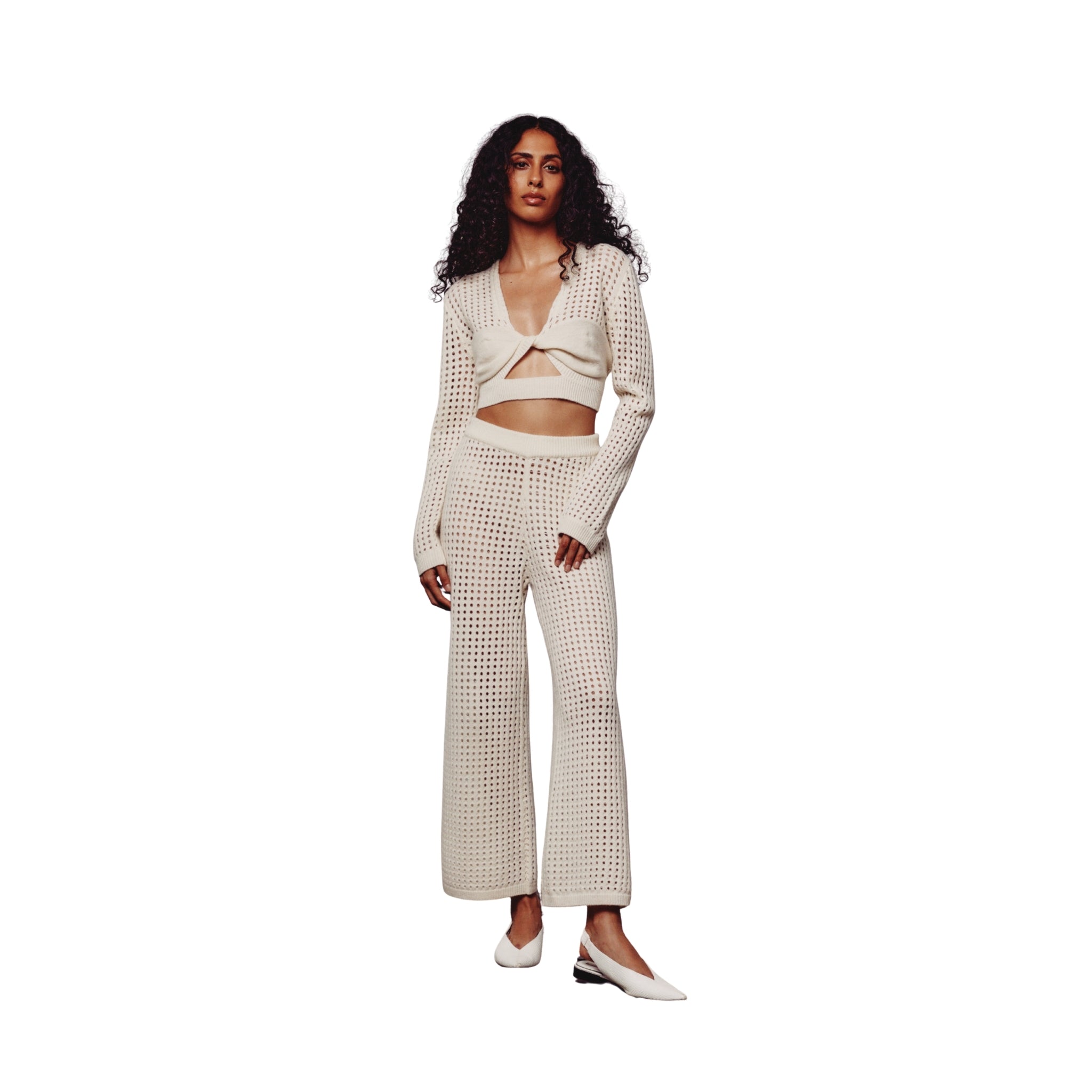 Cream Long Sleeve Crochet Crop Top