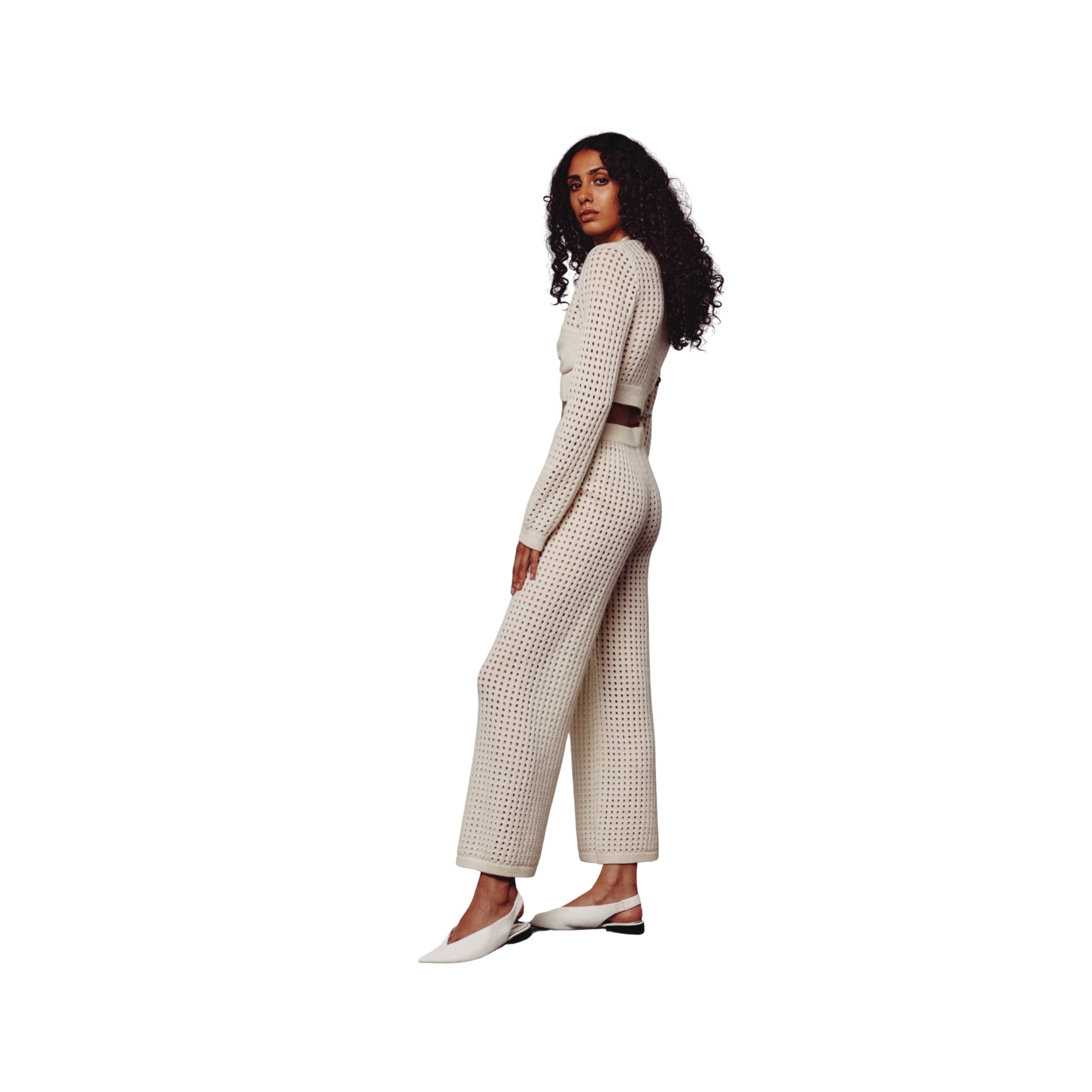 Cream Long Sleeve Crochet Crop Top
