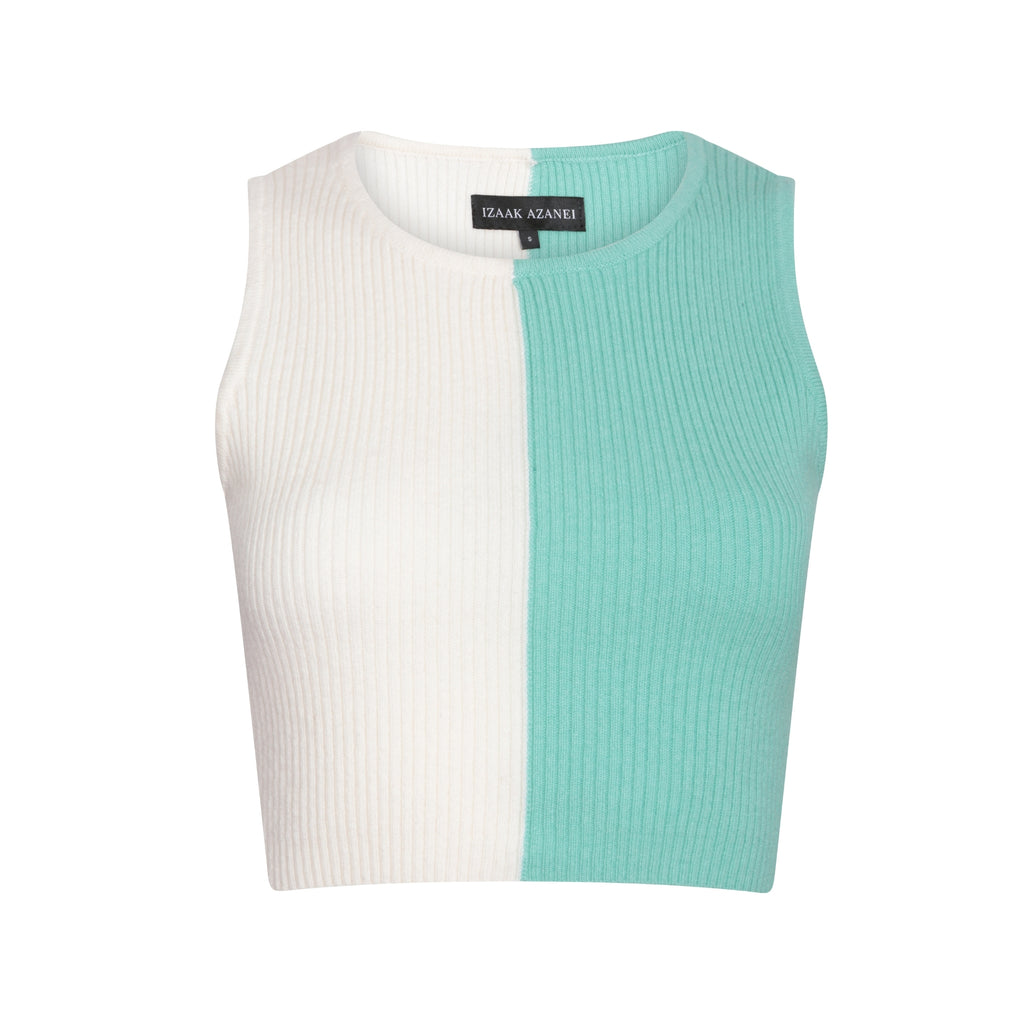 Cream & Green Colour Block Crop Top