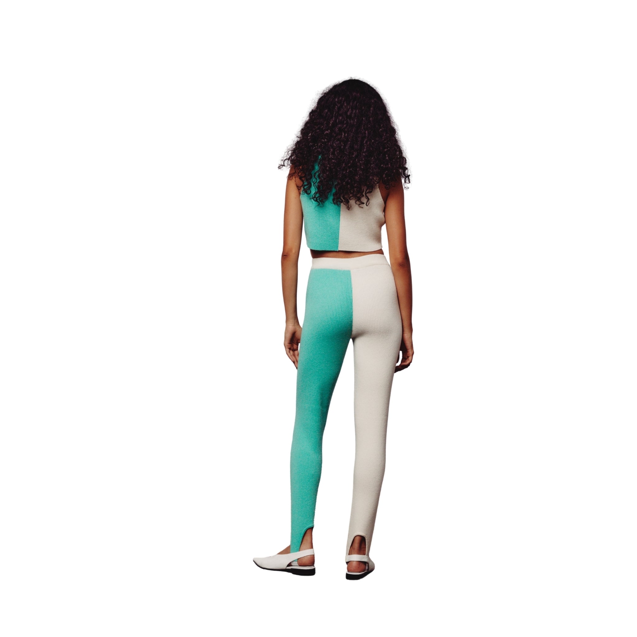 Cream & Green Colour Block Crop Top