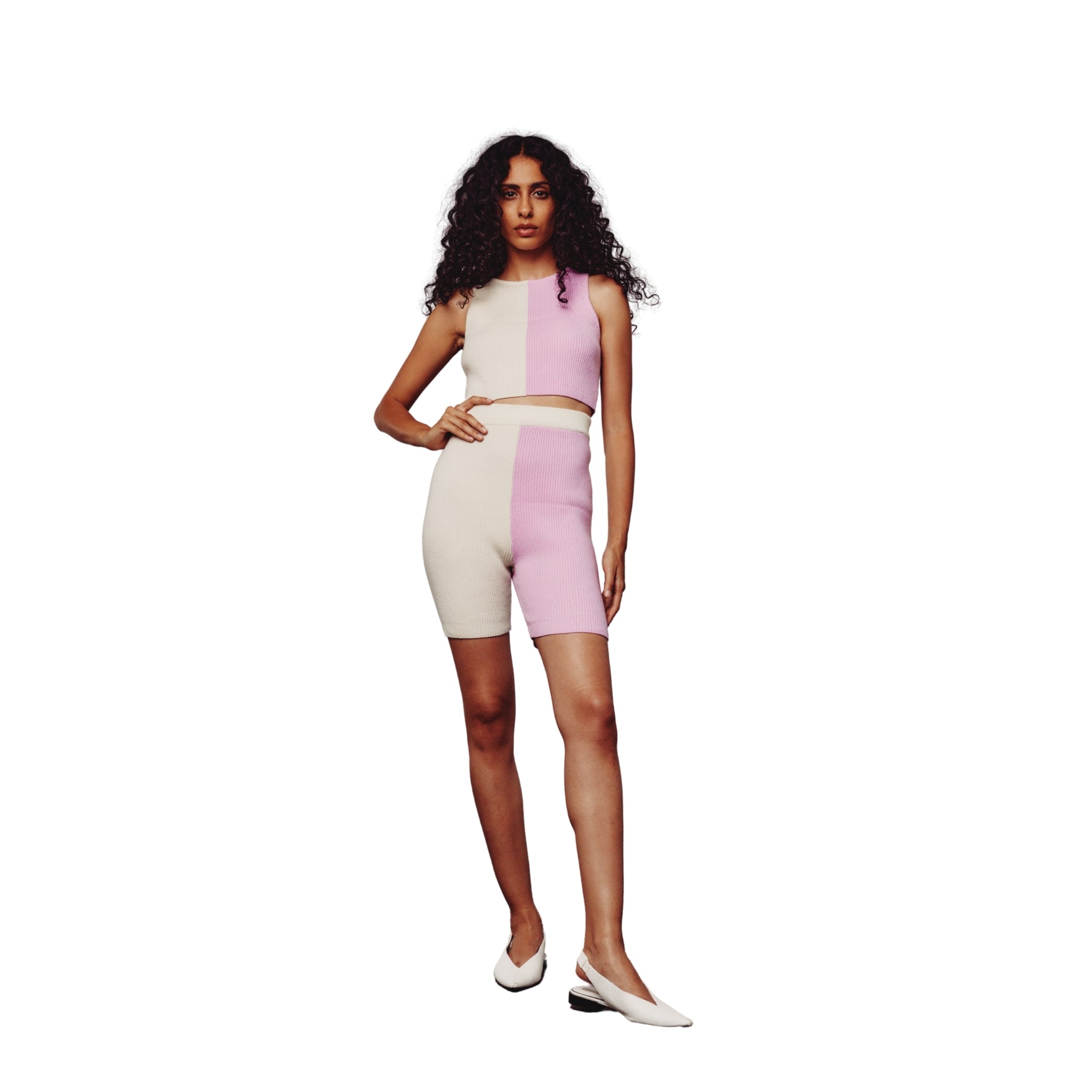 Cream & Pink Colour Block Crop top