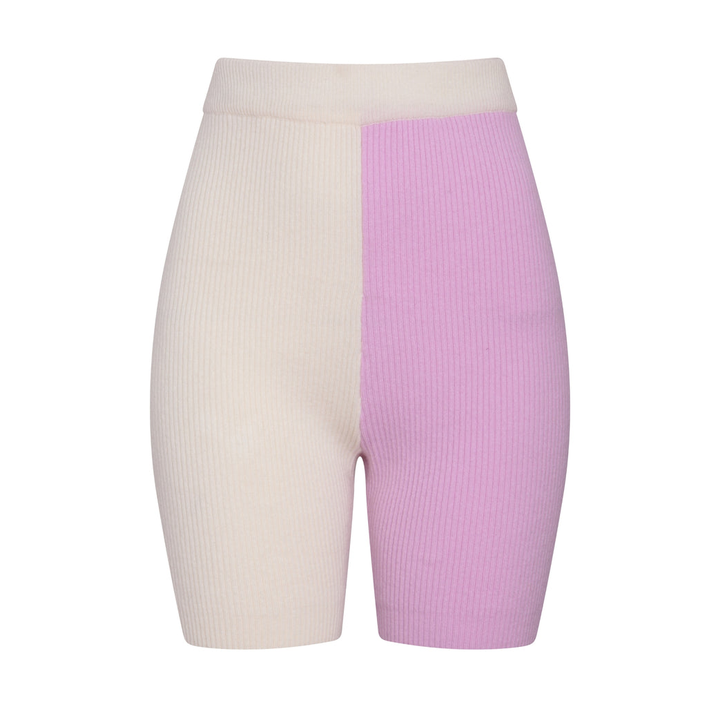 Cream & Pink Colour Block Biker Shorts