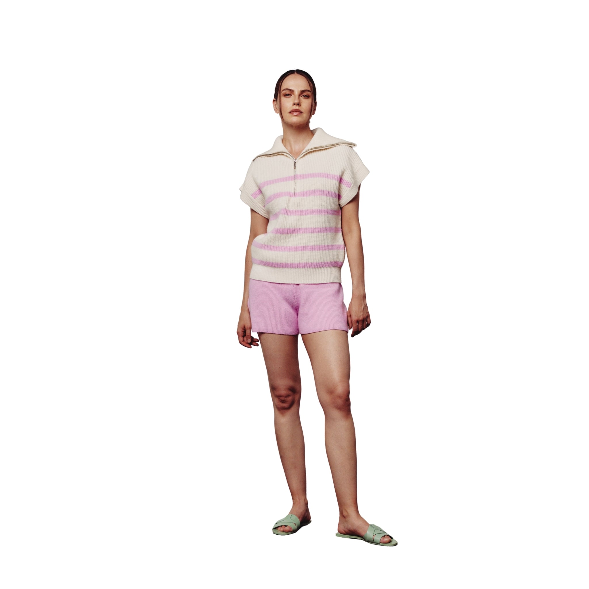 Cream & Pink Sleeveless Sweatshirt