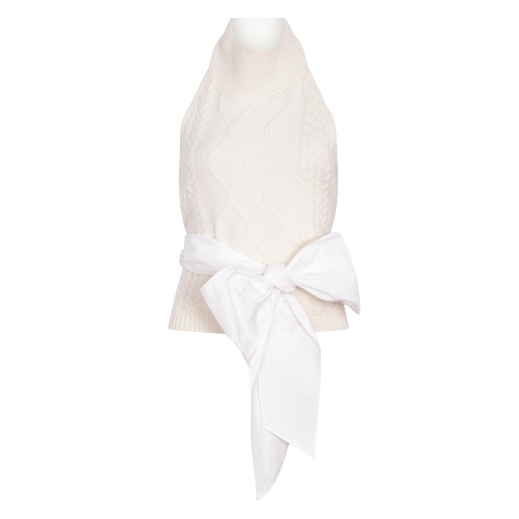 Cream Cable Knit Tie Back Halter Neck Top