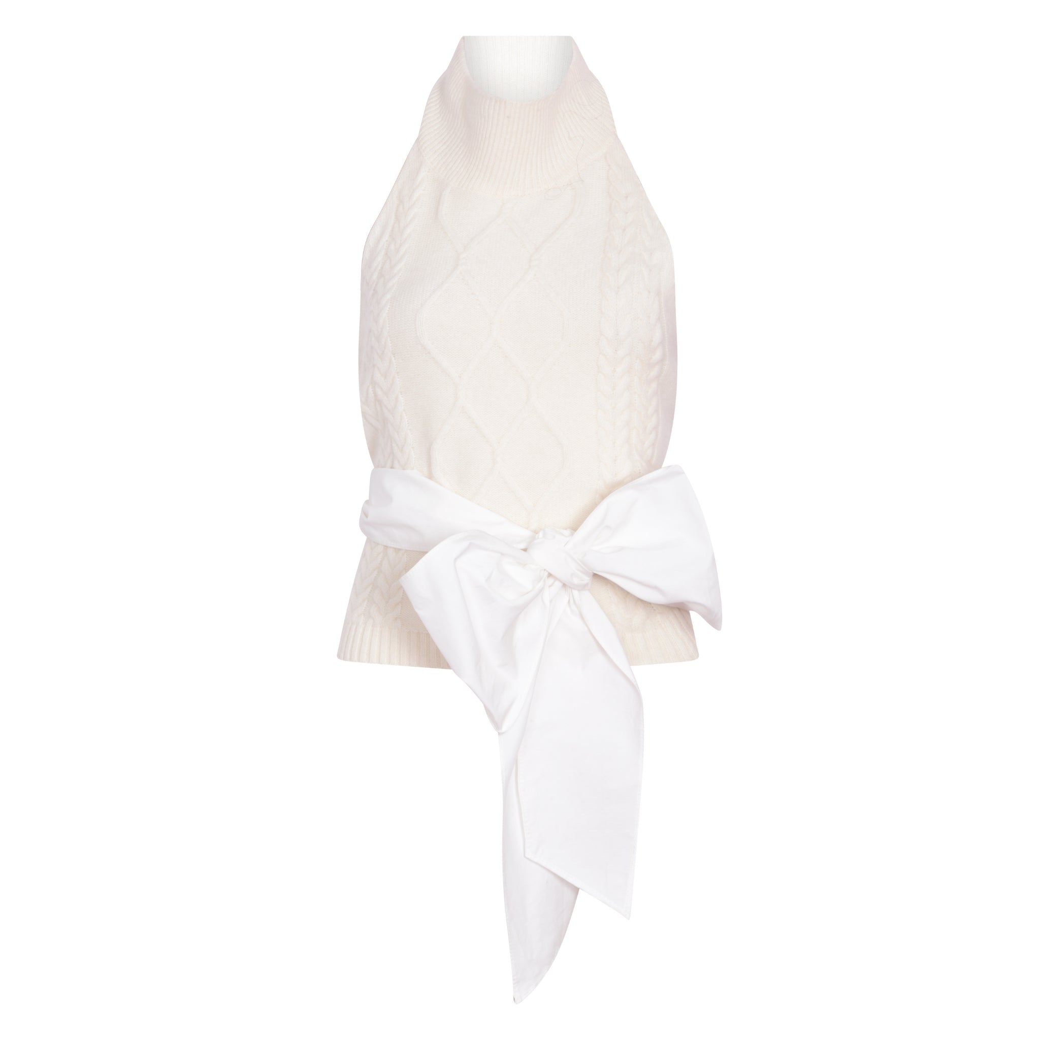 Cream Cable Knit Tie Back Halter Neck Top
