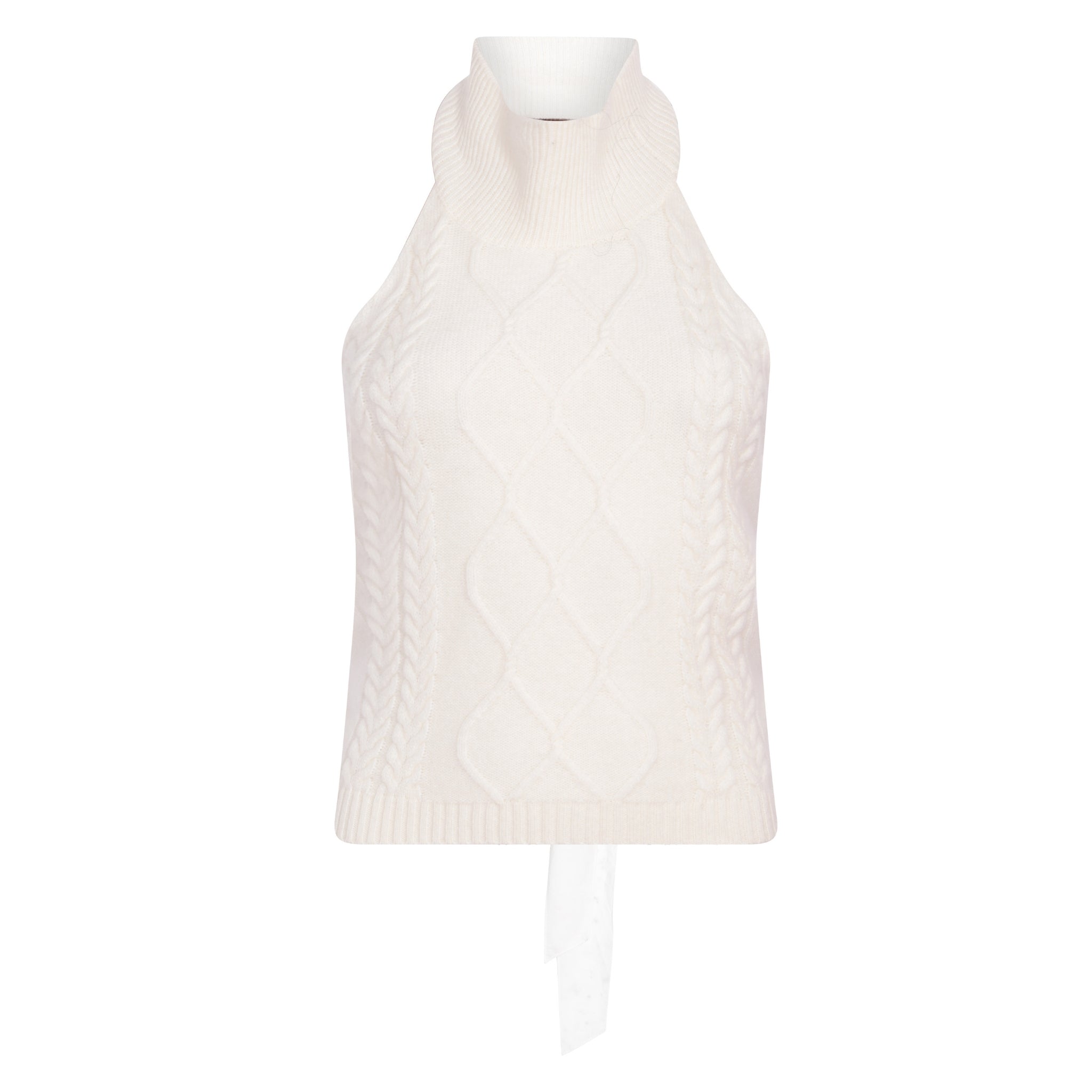 Cream Cable Knit Tie Back Halter Neck Top