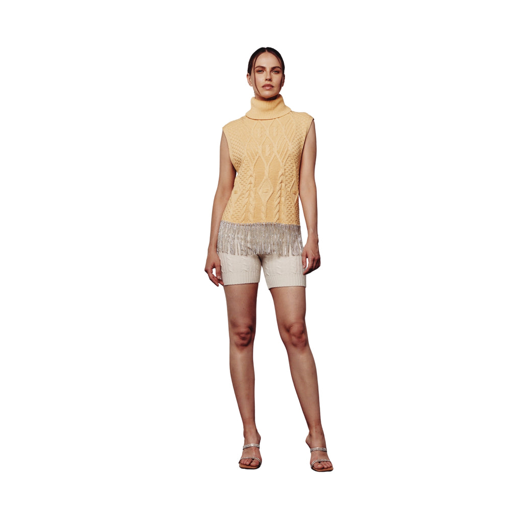 Yellow Crystal Embellished Sleeveless Top