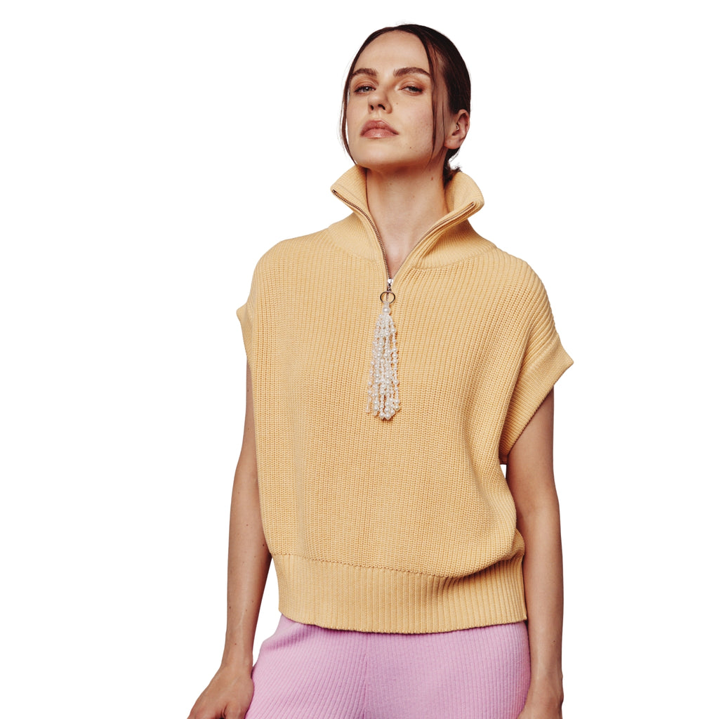 Yellow Sleeveless Zipped Sweatshirt