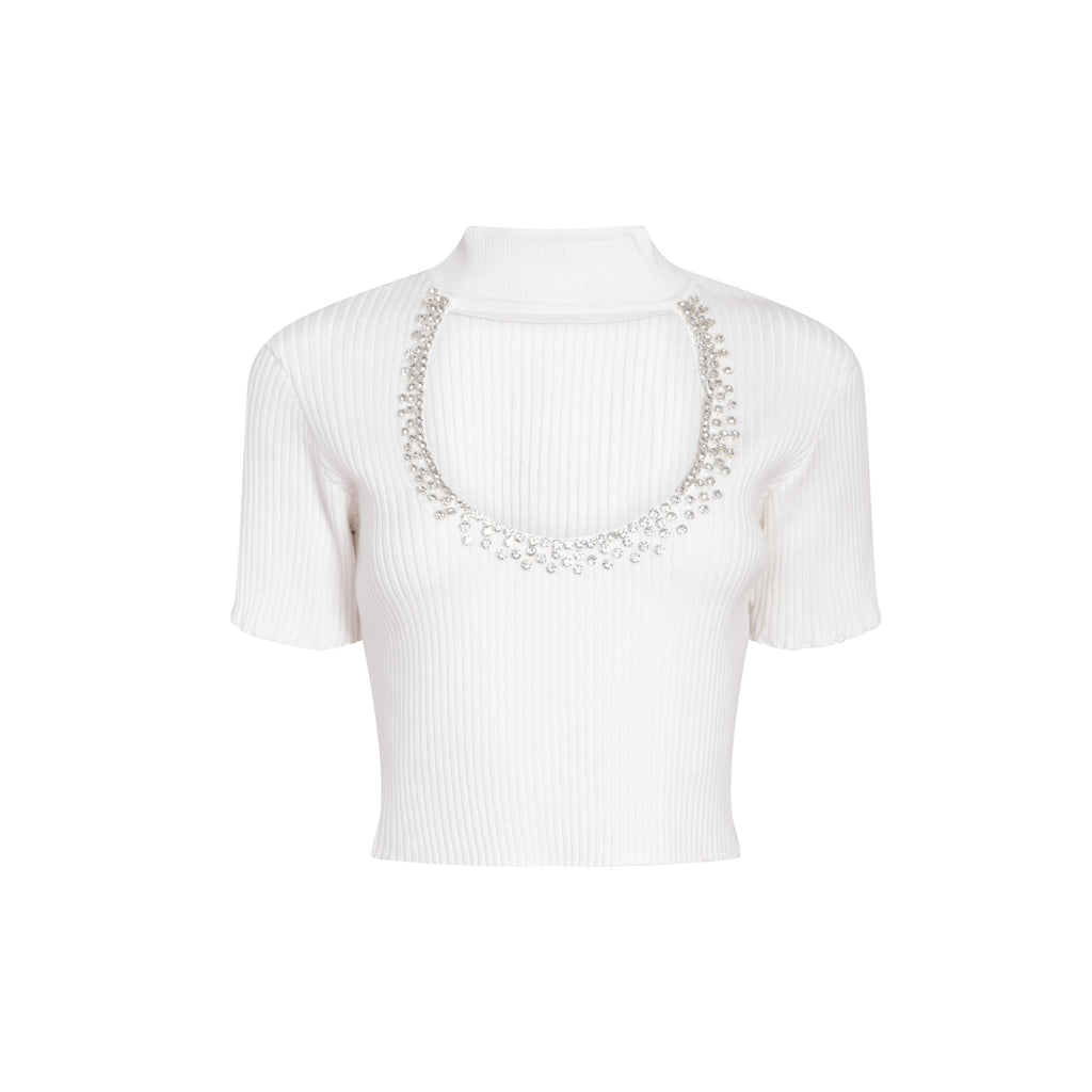 Cream Ribbed Embellished Top