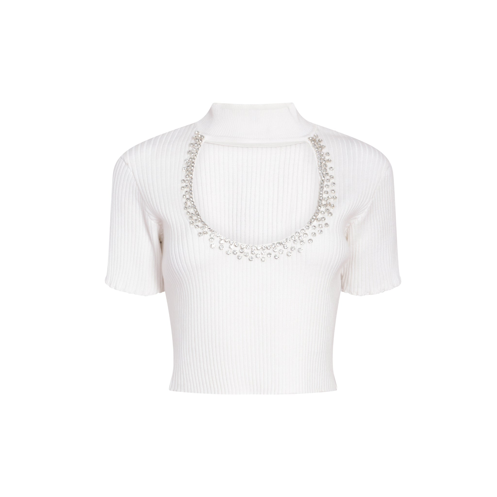 Cream Ribbed Embellished Top
