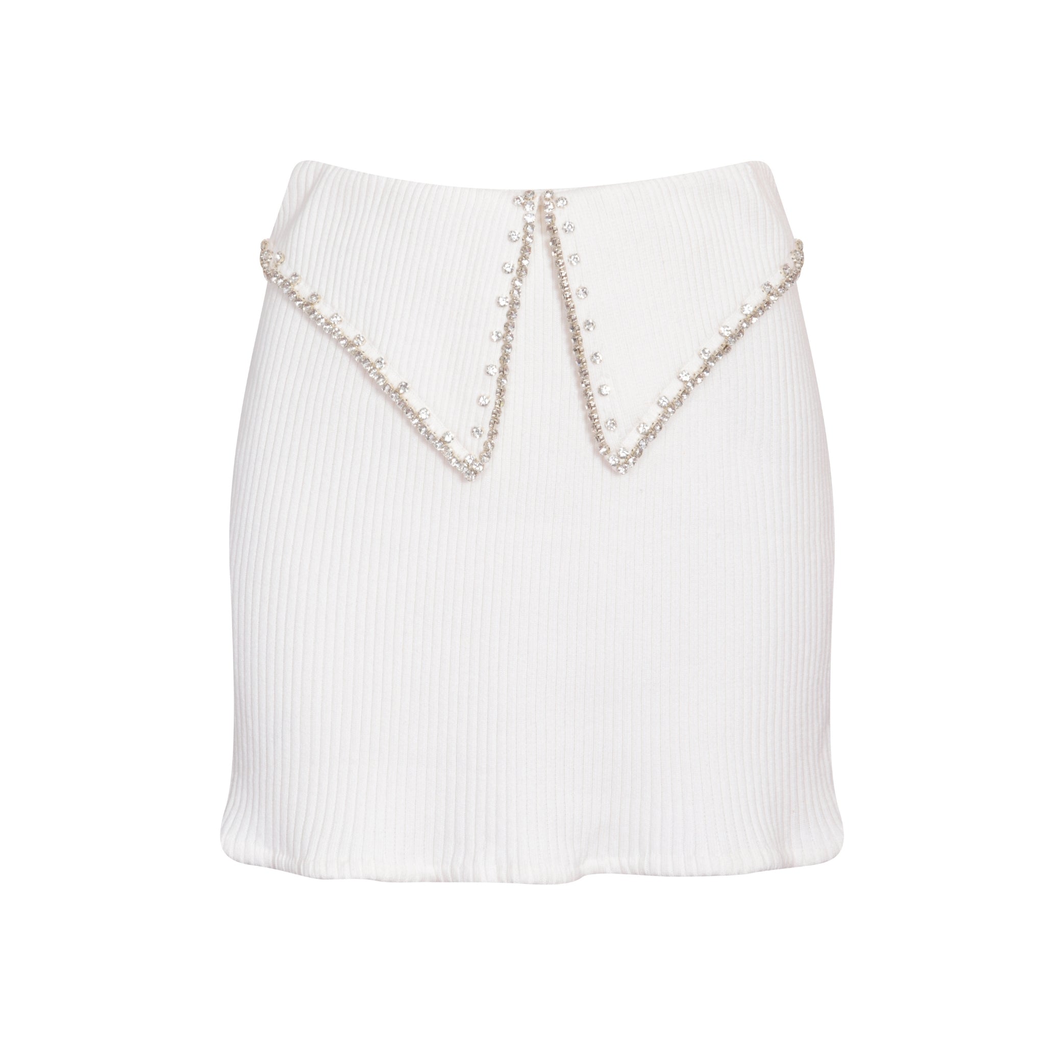 Cream Ribbed Embellished Skirt