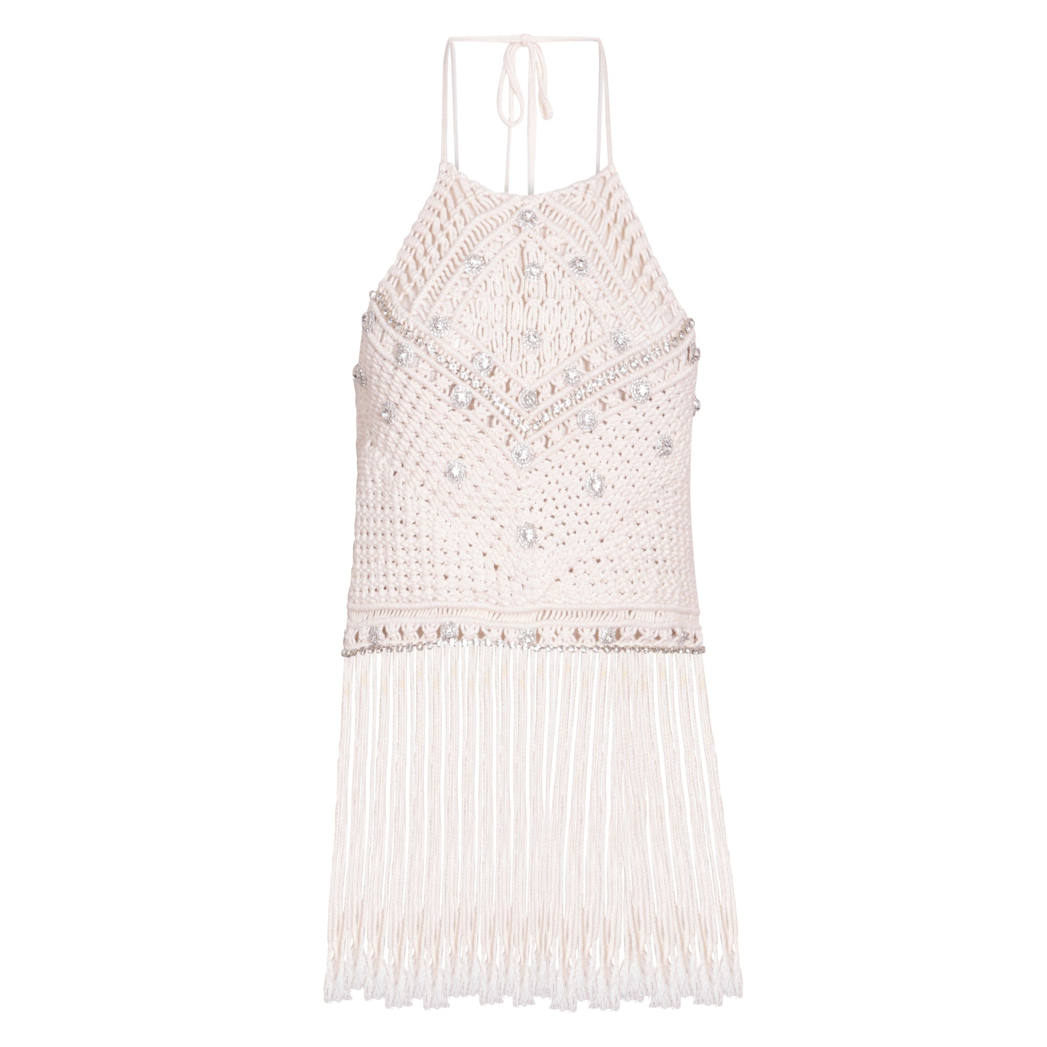 Cream Macrame Embellished Halter Neck Top
