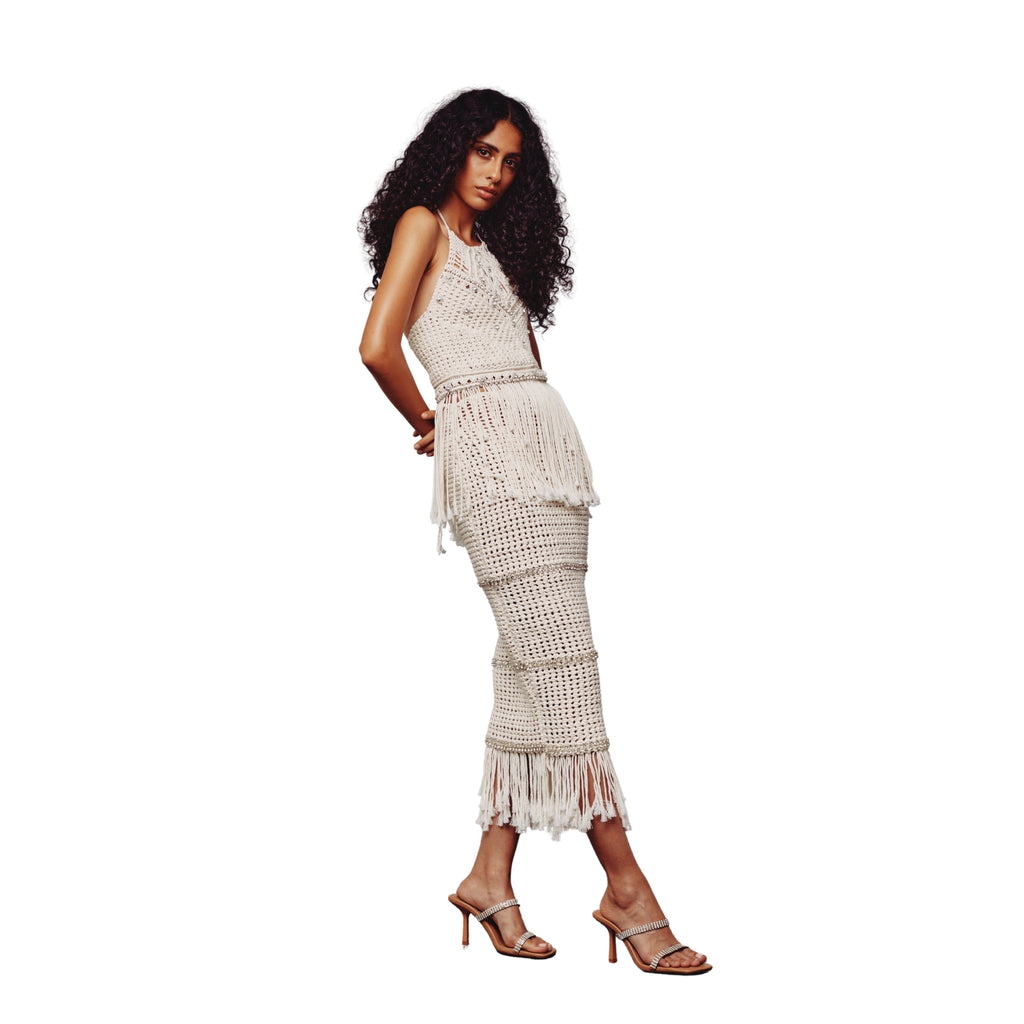 Cream Macrame Embellished Skirt
