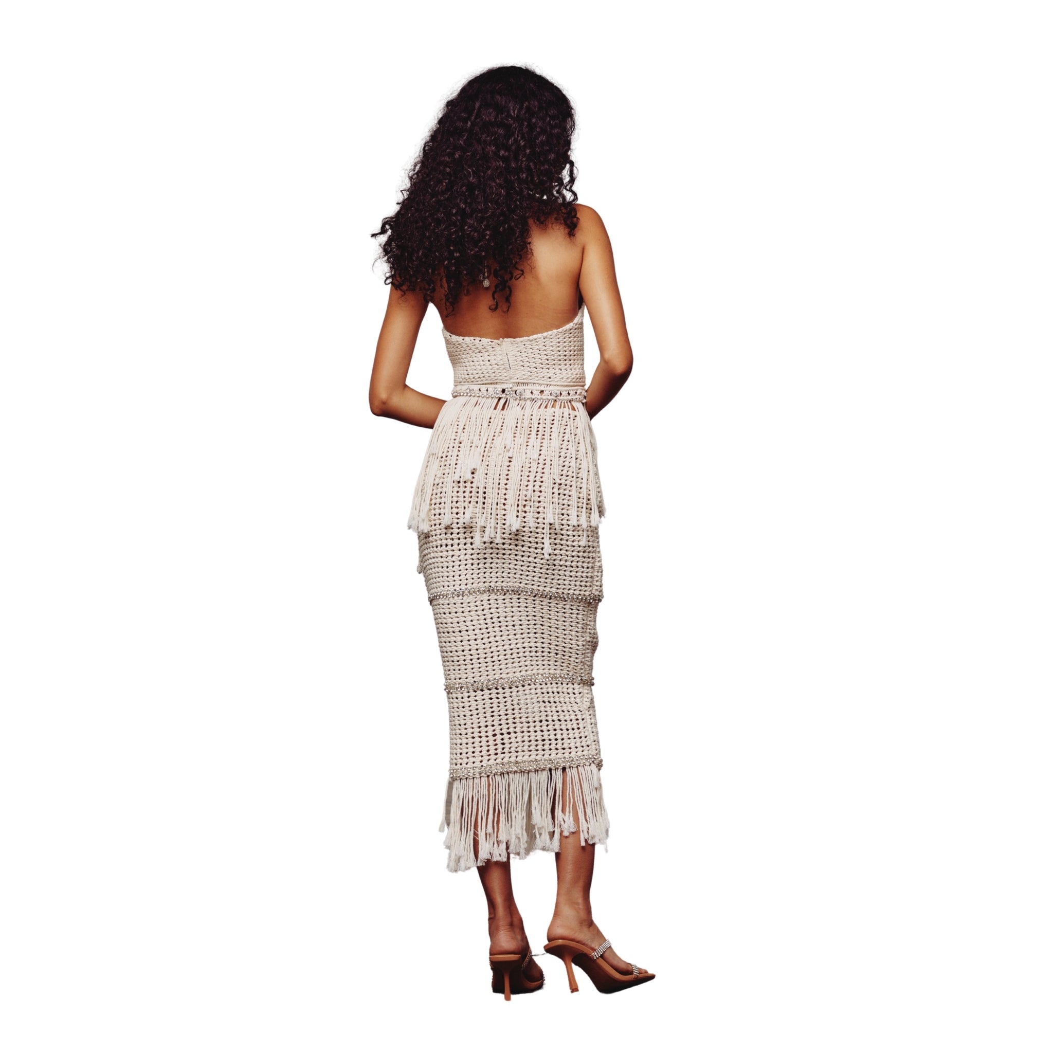Cream Macrame Embellished Halter Neck Top