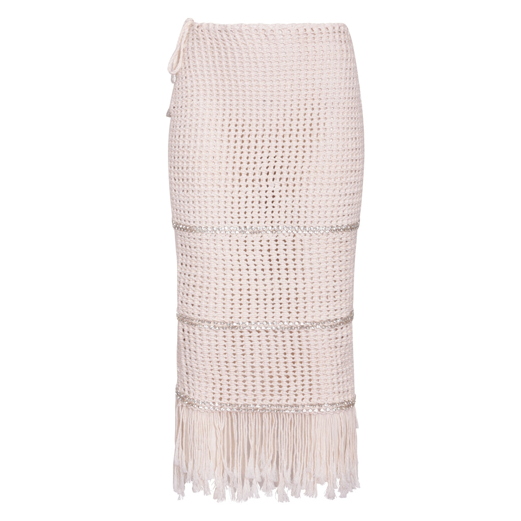 Cream Macrame Embellished Skirt