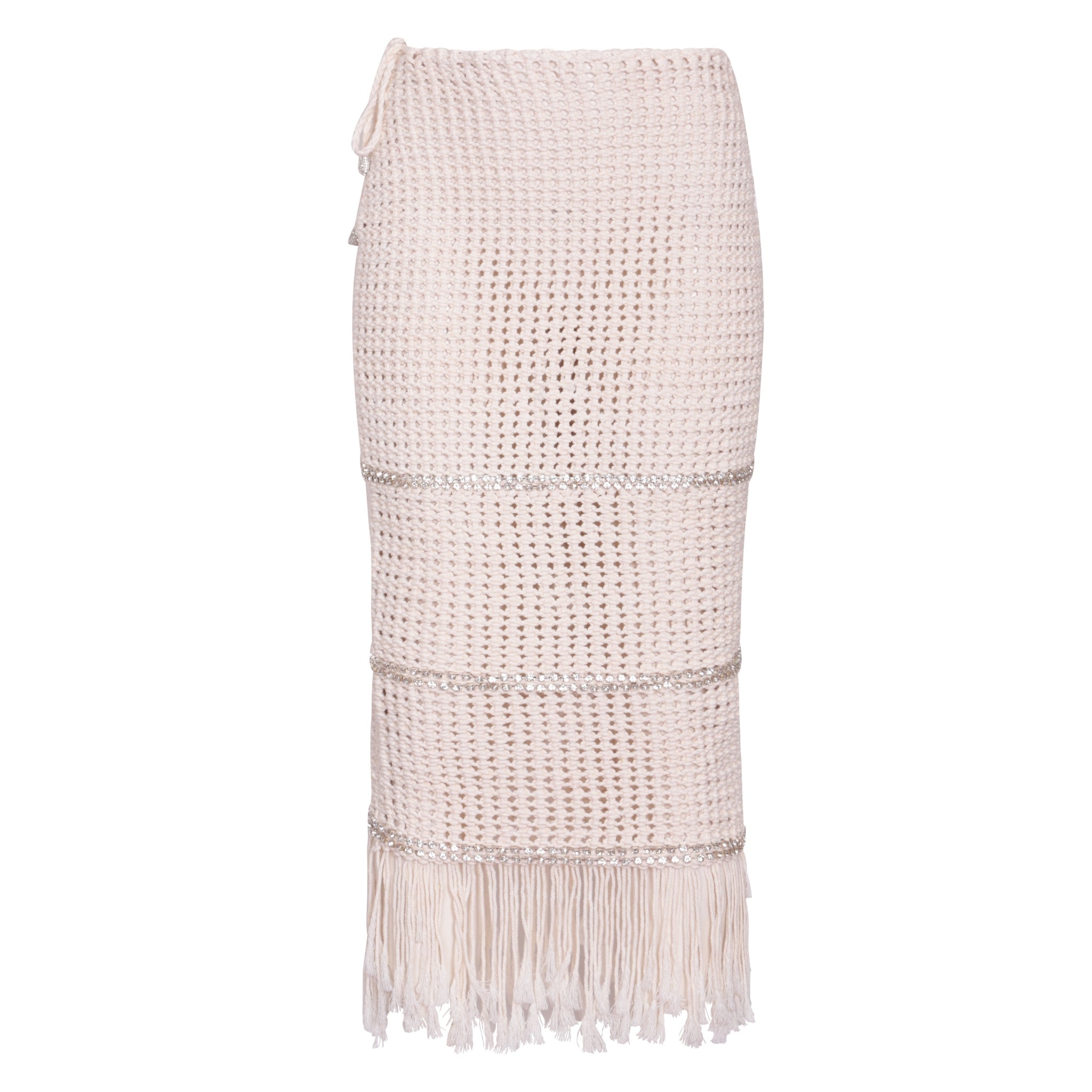 Cream Macrame Embellished Skirt