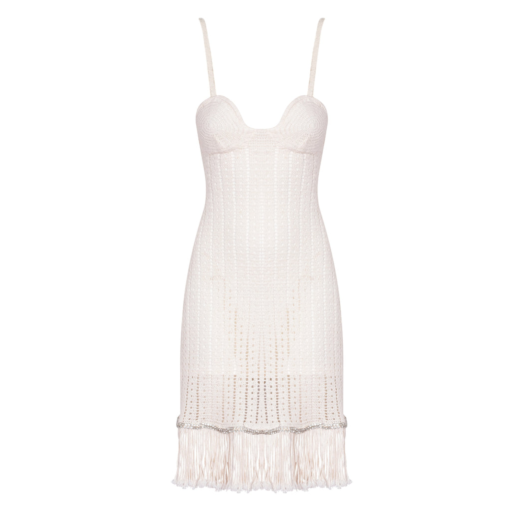 Cream Crochet Embellished Dress