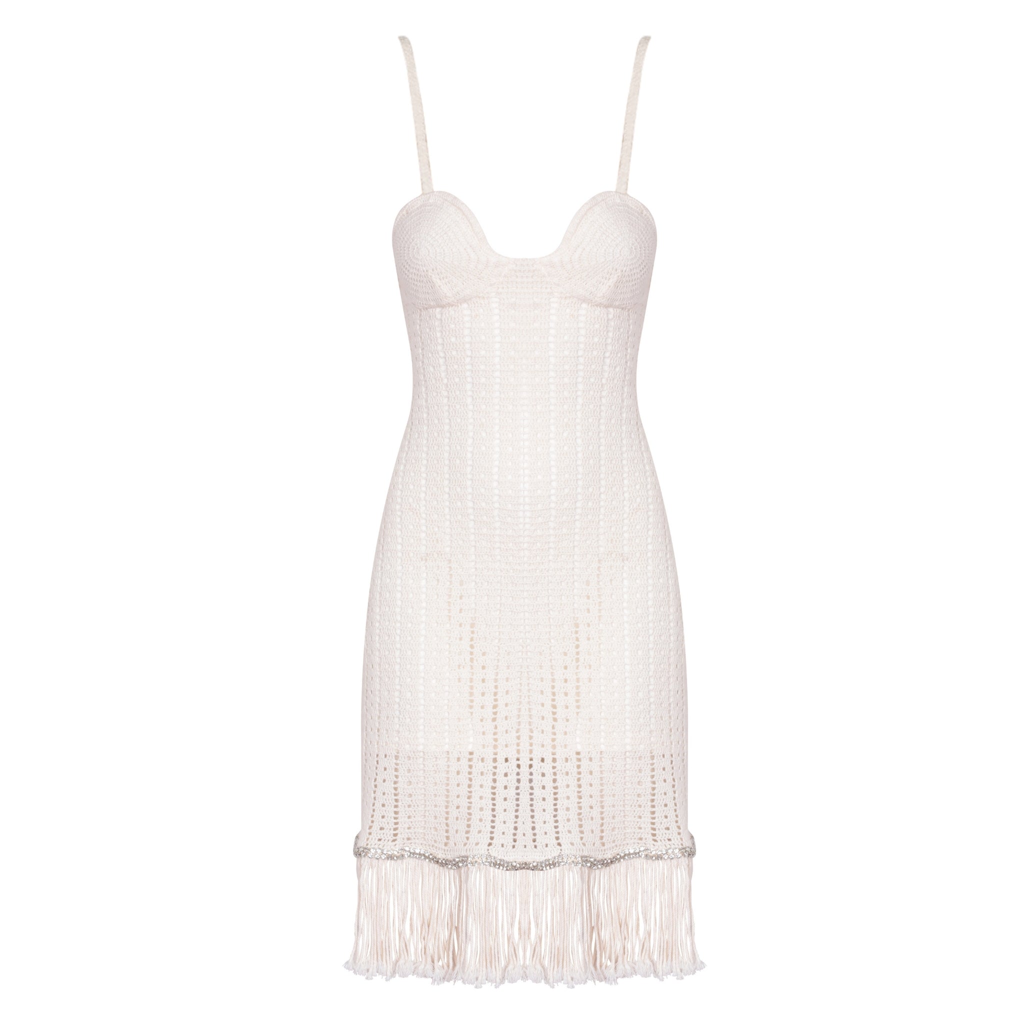 Cream Crochet Embellished Dress