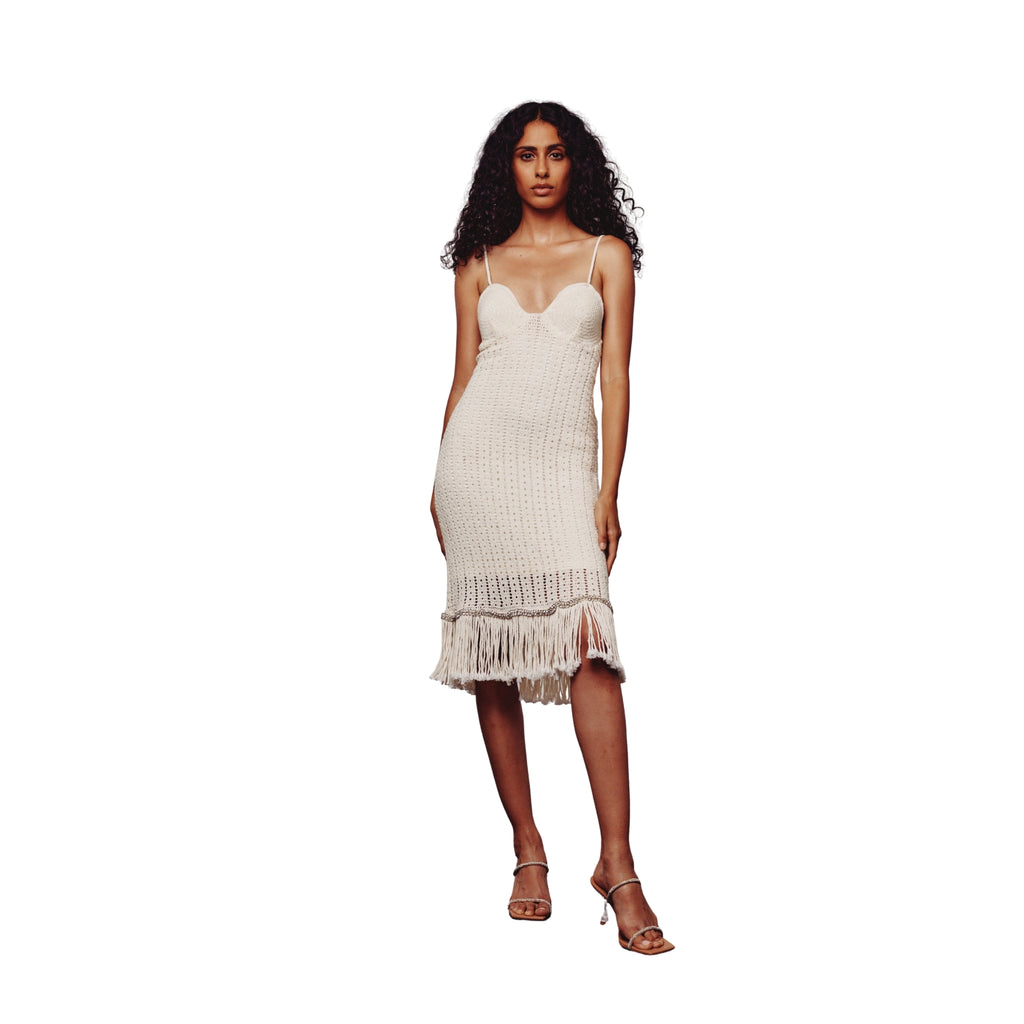 Cream Crochet Embellished Dress