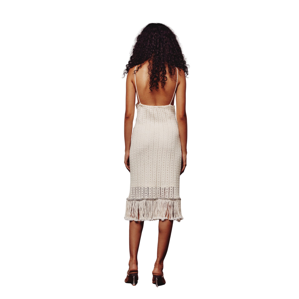 Cream Crochet Embellished Dress
