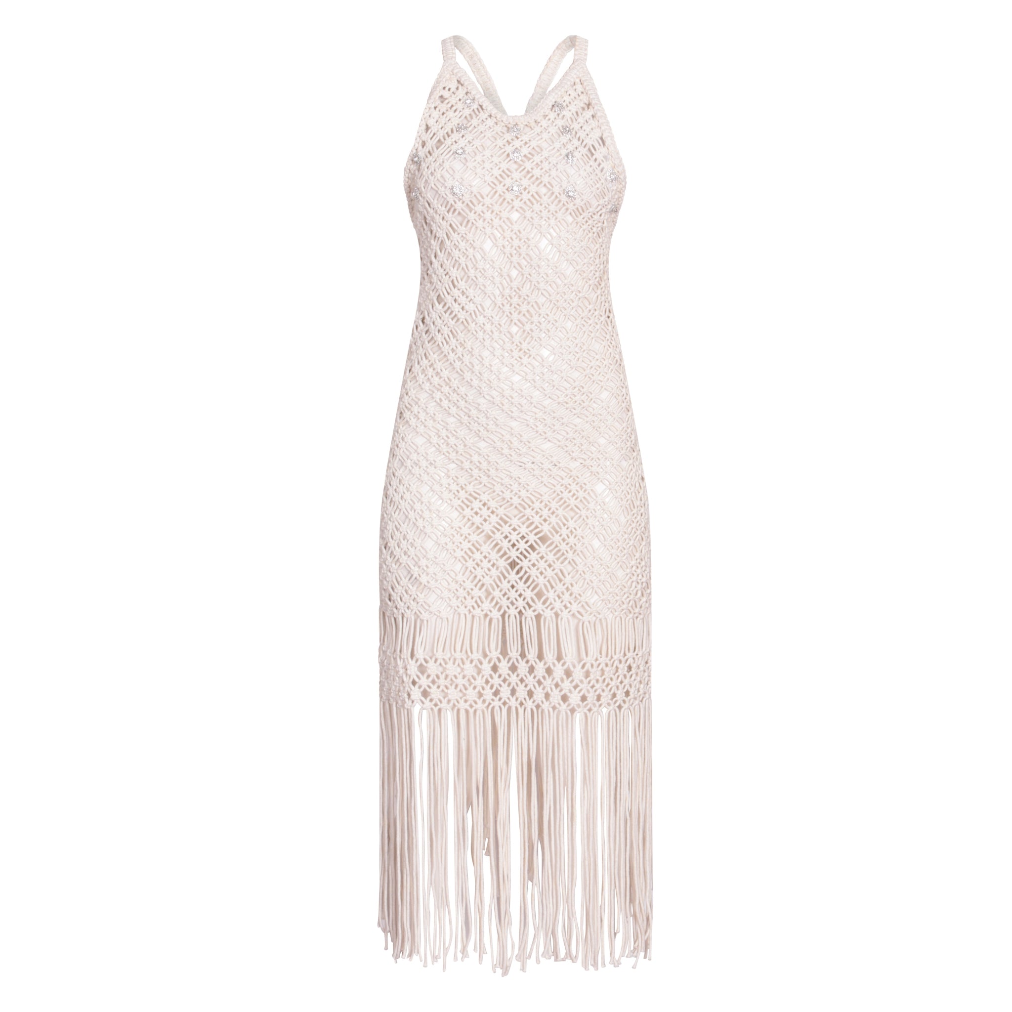 Cream Macrame Embellished Dress