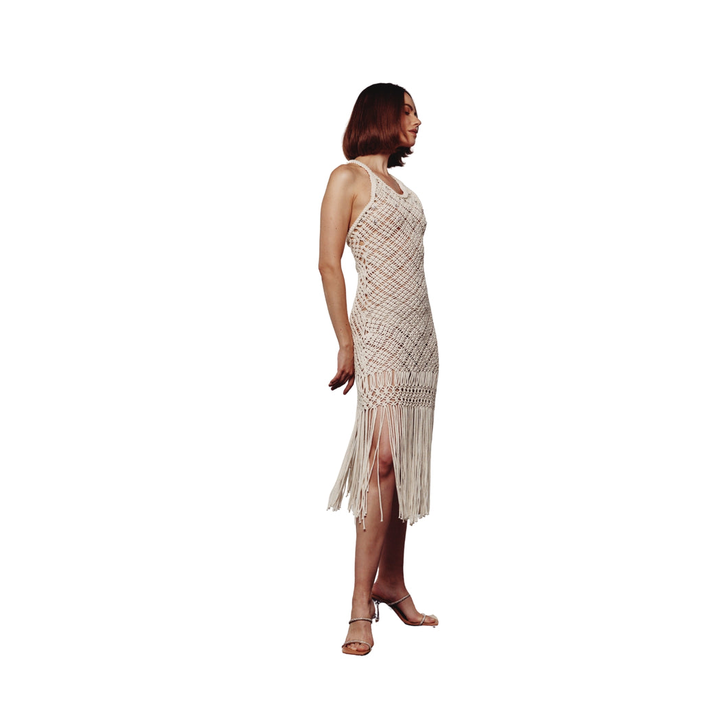 Cream Macrame Embellished Dress