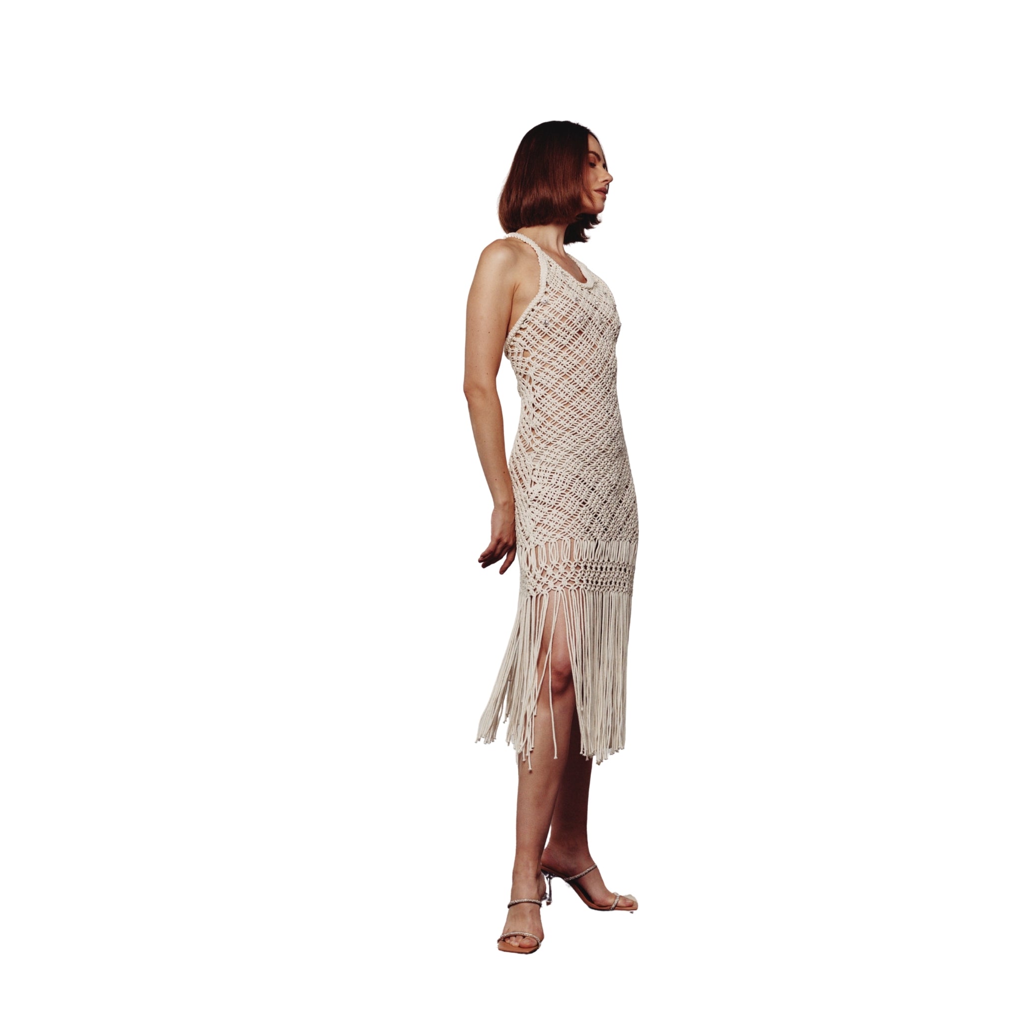 Cream Macrame Embellished Dress