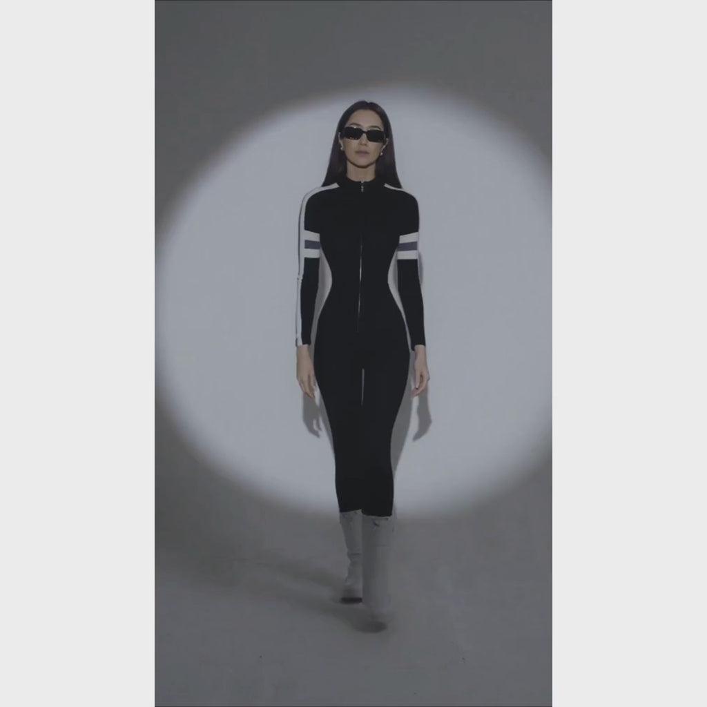 The Stripe Detail Jumpsuit with Cuffs in Black