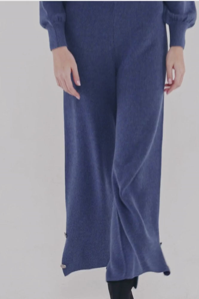 Cropped Culottes with Button Detail in Denim Blue