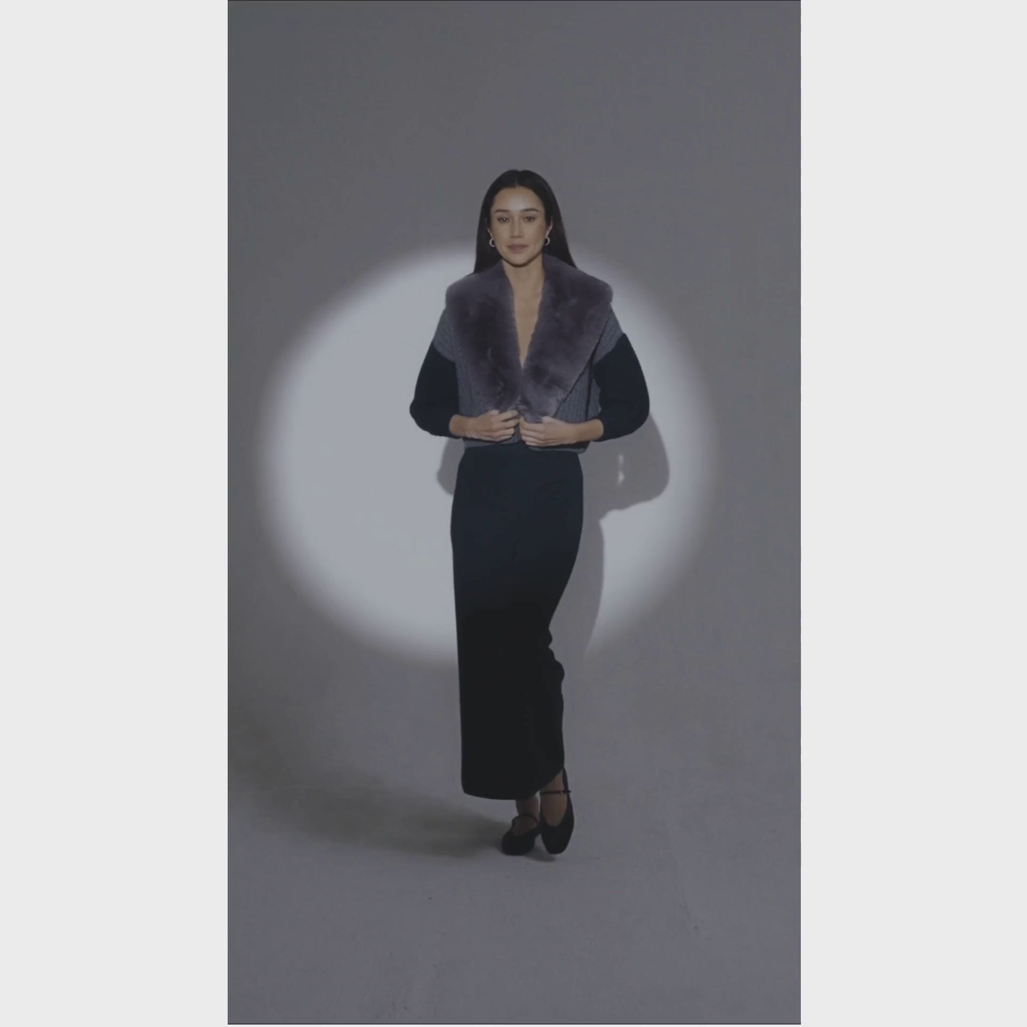 The Dual Tone Faux Collar Cardigan in Storm and Emerald
