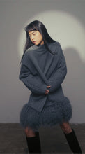 Load and play video in Gallery viewer, Cable Knit Cardigan Coat with Shearling Trim in Pewter

