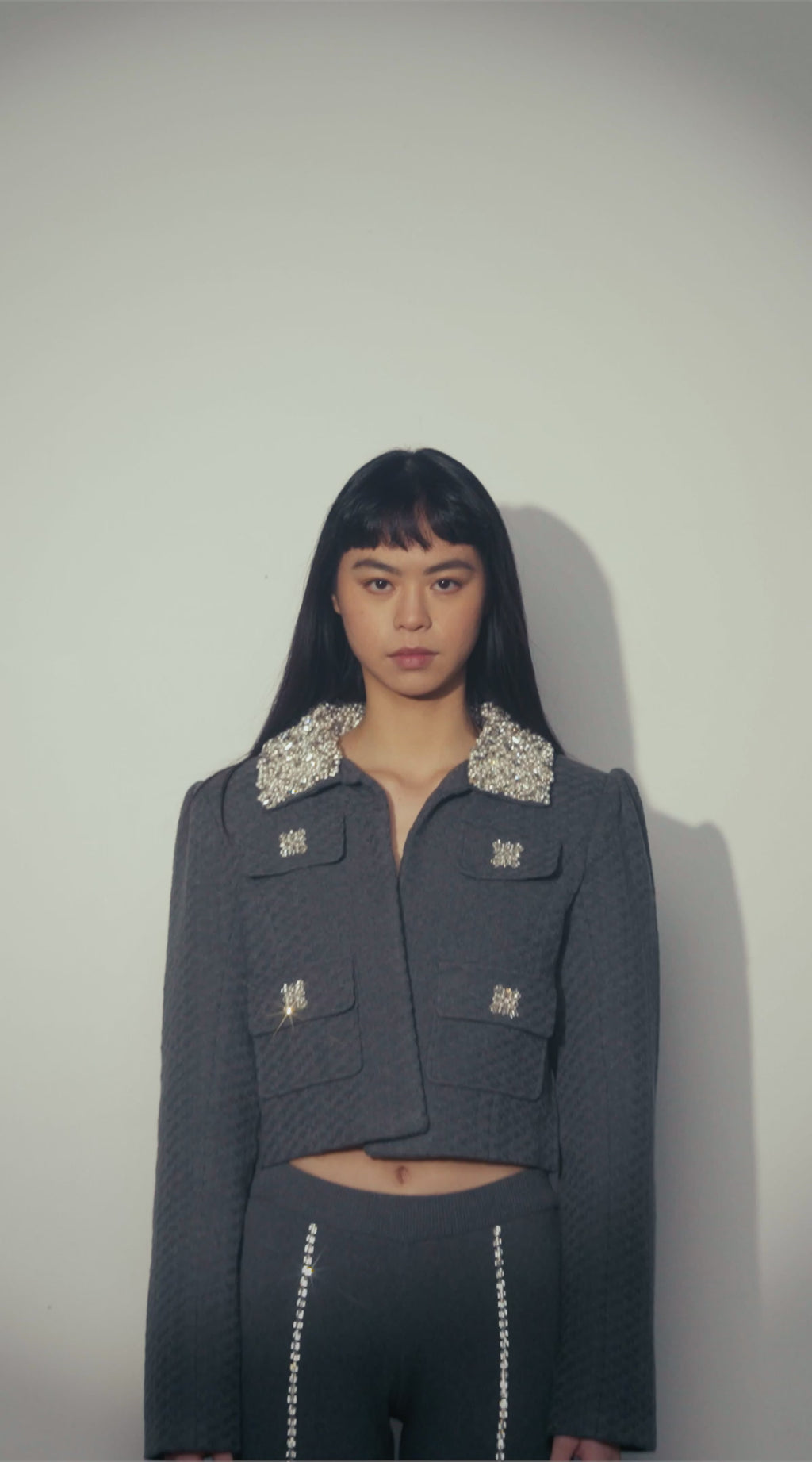Crystal Embellished Jacket in Steel