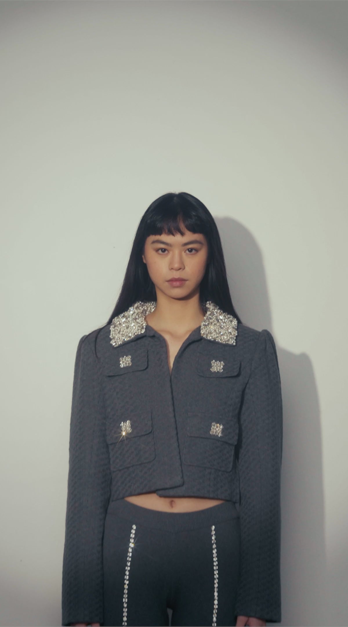 Crystal Embellished Jacket in Steel