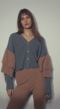 Load and play video in Gallery viewer, Ruffled Embellished Cardigan in Pewter &amp; Pecan
