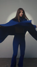 Load and play video in Gallery viewer, Cable Knit Poncho with Fox Fur Neckline &amp; Pockets in Cobalt
