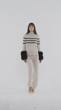 Load and play video in Gallery viewer, Oyster and Army Striped Polo Neck Sweater with Fox Fur Cuffs
