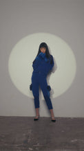 Load and play video in Gallery viewer, High Neck Buttoned Cardigan with Chinchilla Cuffs in Cobalt
