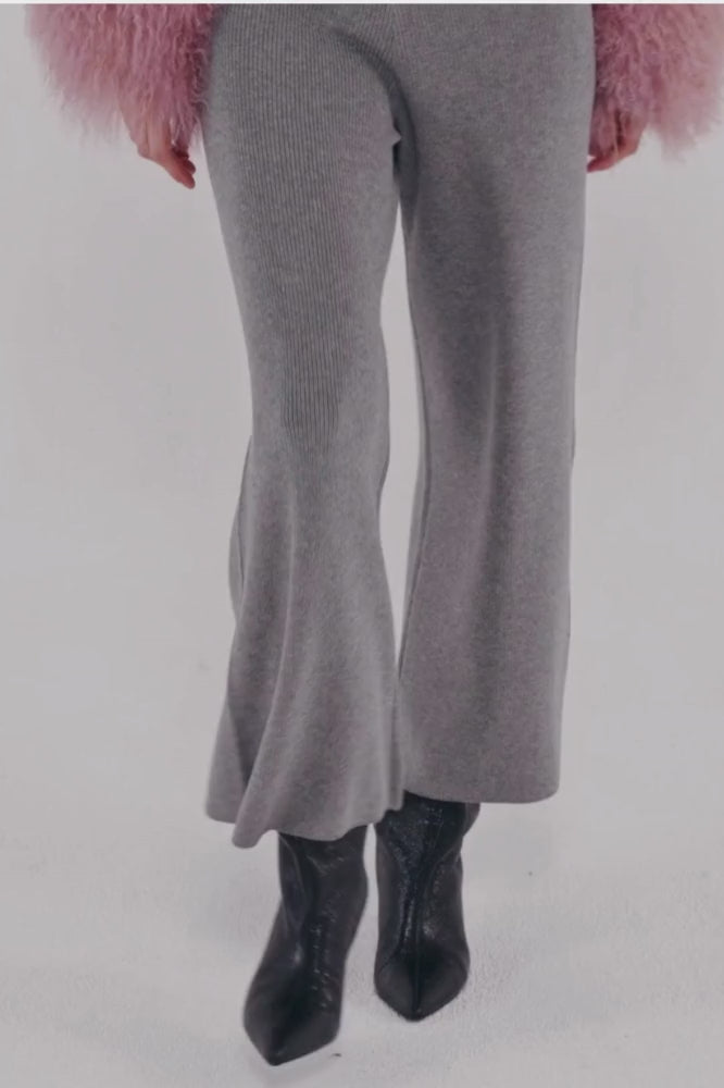 Round Neck Sweater with Shearling Cuff in Blush
