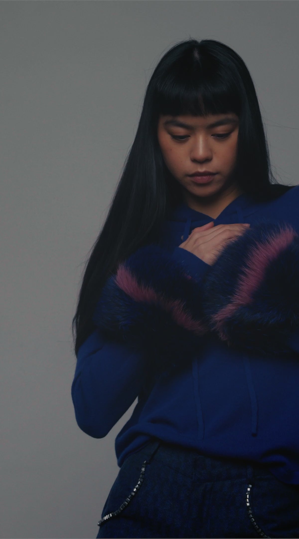 Hoodie with Colour Block Cuffs in COBALT