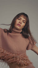 Load and play video in Gallery viewer, Cropped Feather Trimmed Top in Mocha
