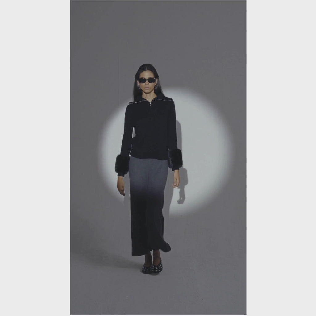 The Zip Up Faux Cuff Sweater in Black