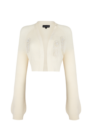 Cream Embellished Cropped Cardigan