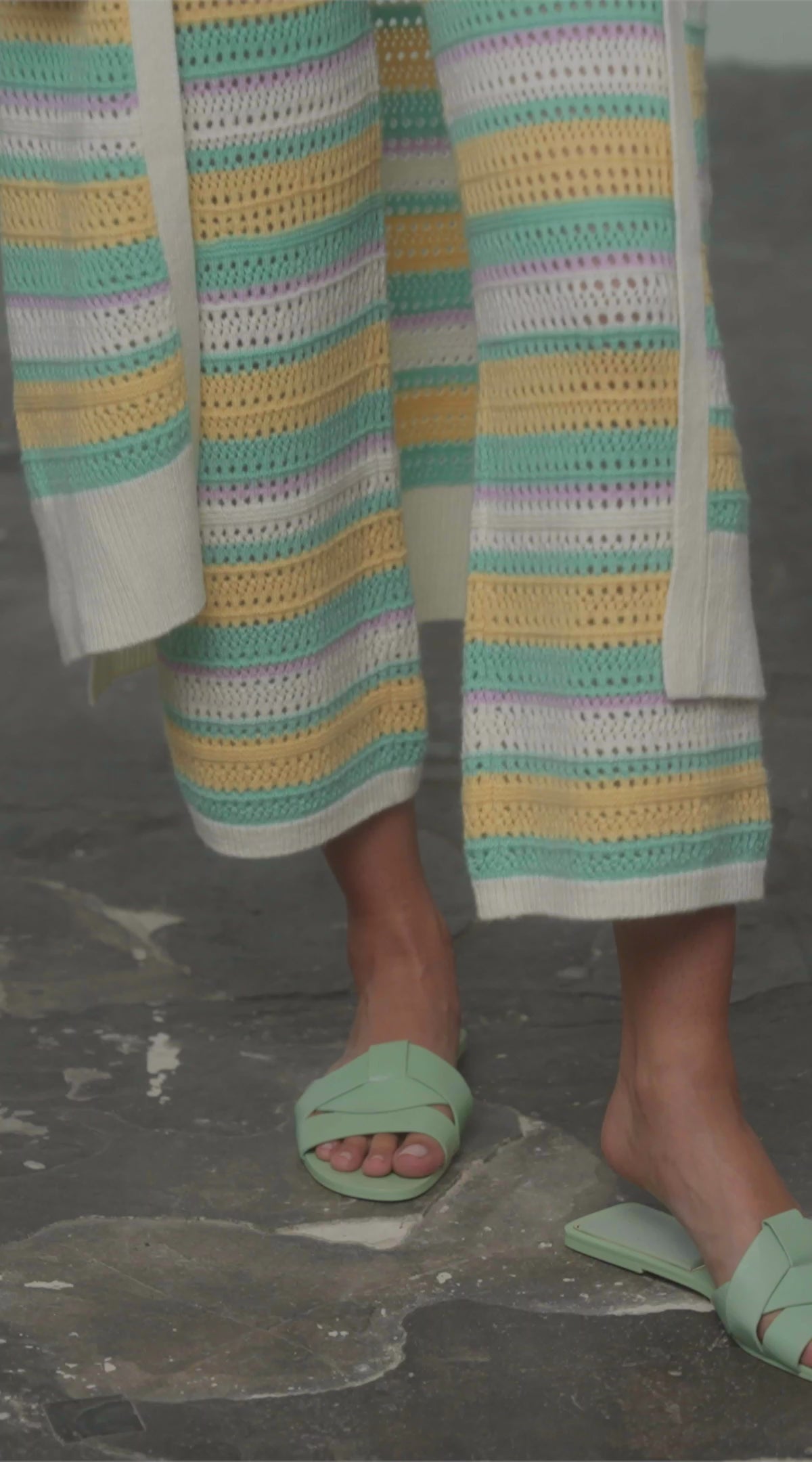 Cream, Green, Yellow & Pink Long Crochet Cardigan