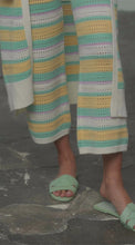 Load and play video in Gallery viewer, Cream, Green, Yellow &amp; Pink Long Crochet Cardigan

